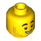 Minifig Head Harl Hubbs, Dark Brown Stubble Beard, Raised Eyebrows, Smile with Teeth / Tongue Sticking Out