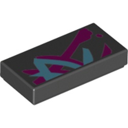 Tile 1 x 2 with Dark Purple/Medium Blue Spots/Graffiti