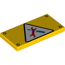 Tile 2 x 4 with White Triangle, Red Wrench, Black Screwdriver