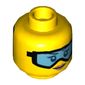 Minifig Head Engineer, Peach Lips, Light Blue Goggles and Smile / Covered with Dirt Print