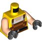 Torso Pixelated Overalls, Reddish Brown and Dark Orange Squares Print, Light Nougat Arms, Black Hands
