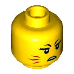 Minifig Head Akita, Angry, Red Stripes on Cheeks, Teeth, Fangs