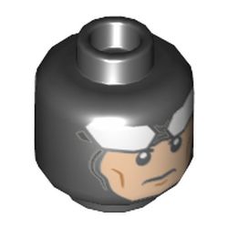 Minifig Head Batman, White Goggles on Forehead, Stern / Slight Smile Print