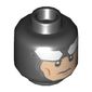 Minifig Head Batman, White Goggles on Forehead, Stern / Slight Smile Print