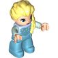 Duplo Figure with Hair with Braid over Left Shoulder, Medium Azure Legs, White Icicles on Chest Print (Elsa)