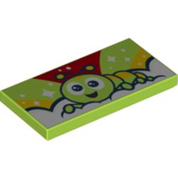 Tile 2 x 4 with Caterpillar, Lime/Red/Yellow Sky, White Stars print