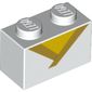 Brick 1 x 2 with 2 Pearl Gold Lines (V-Neck Shirt), Yellow Triangle print