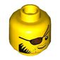 Minifig Head Clutch Powers, Reddish Brown Eyepatch, Black Hair, Stubble Beard