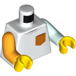 Torso, Odd Arms, Shirt with Orange Chest Pocket Print, Left Light Aqua Arm, Right Bright Light Orange Arm, Yellow Hands