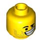 Minifig Head Rex Dangervest, Wink, Big Open Mouth Grin/Smile, Teeth, Stoppled Beard