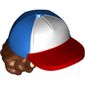 Hair and Hat, Cap with White and Red Front and Reddish Brown Curly Hair