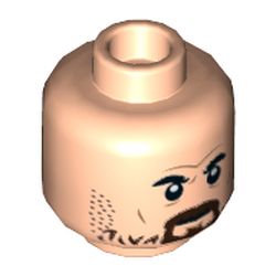 Minifig Head Chief Jim Hopper / Red Guardian, Thick Eyebrows, Reddish Brown Mustache, Beard, Stubble
