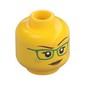 Minifig Head Freya McCloud, Green Glasses, Peach Lips, and Smile / Raised Eyebrow