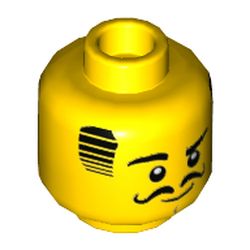 Minifig Head, Black Hair, Eyebrows, Eyes, and Moustache, Raised Right Eyebrow Print
