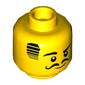 Minifig Head, Black Hair, Eyebrows, Eyes, and Moustache, Raised Right Eyebrow Print