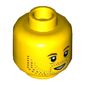 Minifig Head, Reddish Brown Eyebrows and Stubble, Smile / Bruised Left Eye and Broken Teeth Print