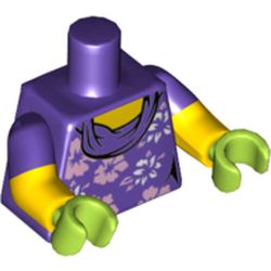 Torso, Dual Molded Arms, Shirt with White and Lavender Flowers Print, Dark Purple Sleeves Pattern, Yellow Arms, Lime Hands