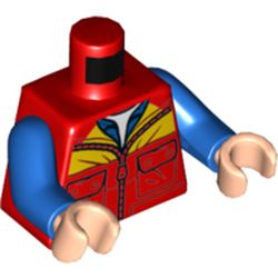 Torso Jacket with Yellow Stripe, Zipper, Pockets, Blue Undershirt Print, Blue Arms, Light Nougat Hands