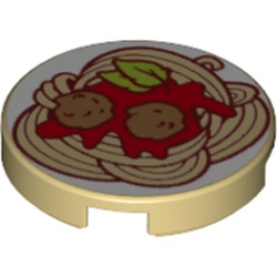 Tile Round 2 x 2 with Plate with Spaghetti, Meatballs, Leaves print