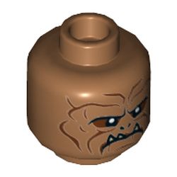 Minifig Head Klatooinian Raider, Reddish Brown Lines, White Fangs Print