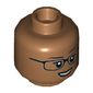 Minifig Head Allison Miles, Female, Black Glasses, Peach Lips, Open Mouth Smile, Teeth
