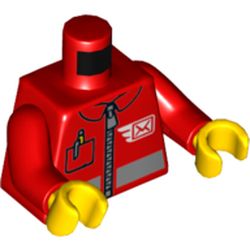 Torso Jacket with Zipper, Pocket with Pen, and White Envelope Mail Logo Print, Red Arms, Yellow Hands
