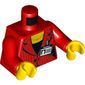 Torso Suit Jacket with Name Badge, Yellow Neck, and Black Undershirt Print, Red Arms, Yellow Hands