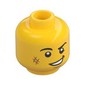 Minifig Head, Black Eyebrows, White Pupils, Cheek Scuff or Scar, Lopsided Grin Print and Chin Dimple