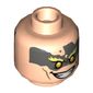 Minifig Head Junkrat, Olive Green Face Paint, Bright Light Yellow Eyebrows, Yellow Eyes, Open Mouth Smile / Gritted Teeth Smile Print