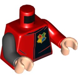 Torso, Odd Arms, Tunic with Black Half, Hogwarts Crest Print, Left Red Arm, Right Black Arm, Light Nougat Hands