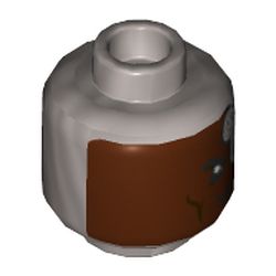 Minifig Head Cyborg, Half Face, Half Metal Plates with Red Eye Print