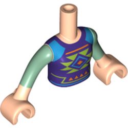 Minidoll Torso Girl with Dark Purple Top with Lime, Orange, and Medium Azure Shapes Print, Sand Green Arms and Light Nougat Hands
