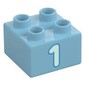 Duplo Brick 2 x 2 with Light Aqua '1' Print