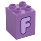 Duplo Brick 2 x 2 x 2 with Lavender 'F' Print