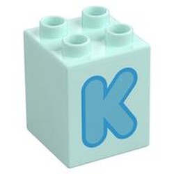 Duplo Brick 2 x 2 x 2 with Azure 'K' Print