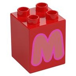 Duplo Brick 2 x 2 x 2 with Coral 'M' Print