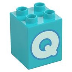 Duplo Brick 2 x 2 x 2 with Light Aqua 'Q' Print