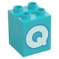 Duplo Brick 2 x 2 x 2 with Light Aqua 'Q' Print