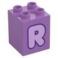 Duplo Brick 2 x 2 x 2 with Lavender 'R' Print