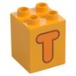 Duplo Brick 2 x 2 x 2 with Orange 'T' Print