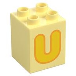 Duplo Brick 2 x 2 x 2 with Yellow 'U' Print