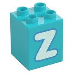 Duplo Brick 2 x 2 x 2 with Light Aqua 'Z' Print