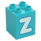 Duplo Brick 2 x 2 x 2 with Light Aqua 'Z' Print