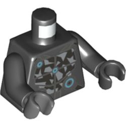 Torso, Odd Hands, Armor with Silver Chest Plate and Medium Azure Circles Print, Black Arms, Left Black Hand, Right Dark Bluish Gray Hand