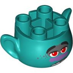 Minifig Head Special, with Ears and 4 Studs on Top, with Face with Red Eyes, Purple Nose and Gray Eye Shadow Print (Branch)