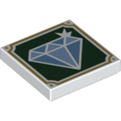 Tile 2 x 2 with Diamond on Dark Green Background, Gold Frame print
