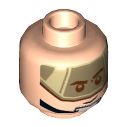 Minifig Head Rebel Pilot, Chin Strap, Dark Tan Visor / Open Mouth Grin Print