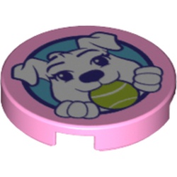 Tile Round 2 x 2 with Whit Dog/Puppy with Lime Tennis Ball