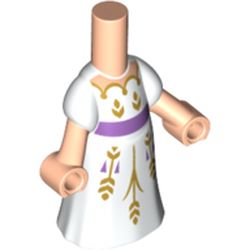 Microdoll Body Long Dress White with Gold Decorations, Lavender Band, Light Nougat Hands