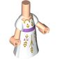 Microdoll Body Long Dress White with Gold Decorations, Lavender Band, Light Nougat Hands